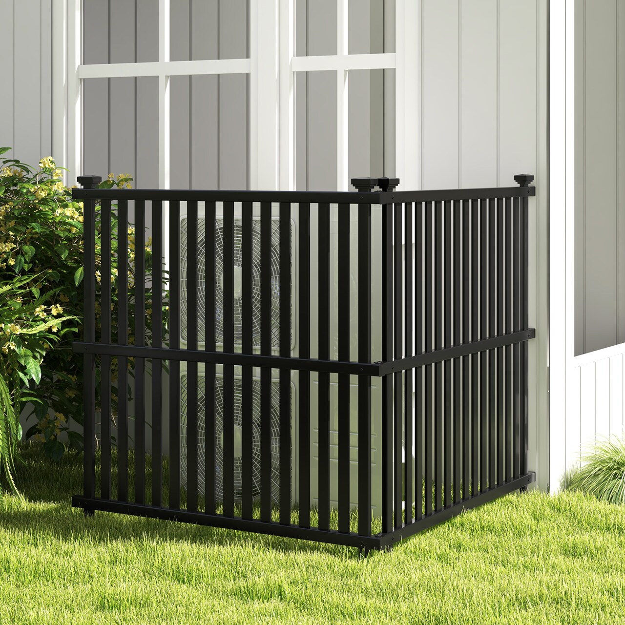 Black 55" Tall PVC Fence Panels with Metal Anchors Perfect for AC Cover or Trash Garden Use